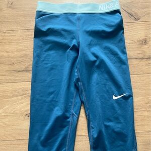 Nike Pro Dri-FIT 3/4 Crop Mesh Panel Leggings - Blue - Size S